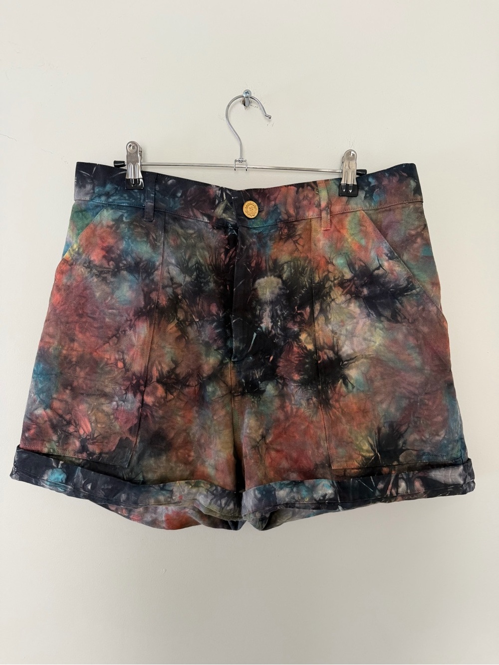 Big Bud Press Workpant Shorts In Rainbow Magic Waters Tie Dye Heavy Cotton - Picture 4 of 6